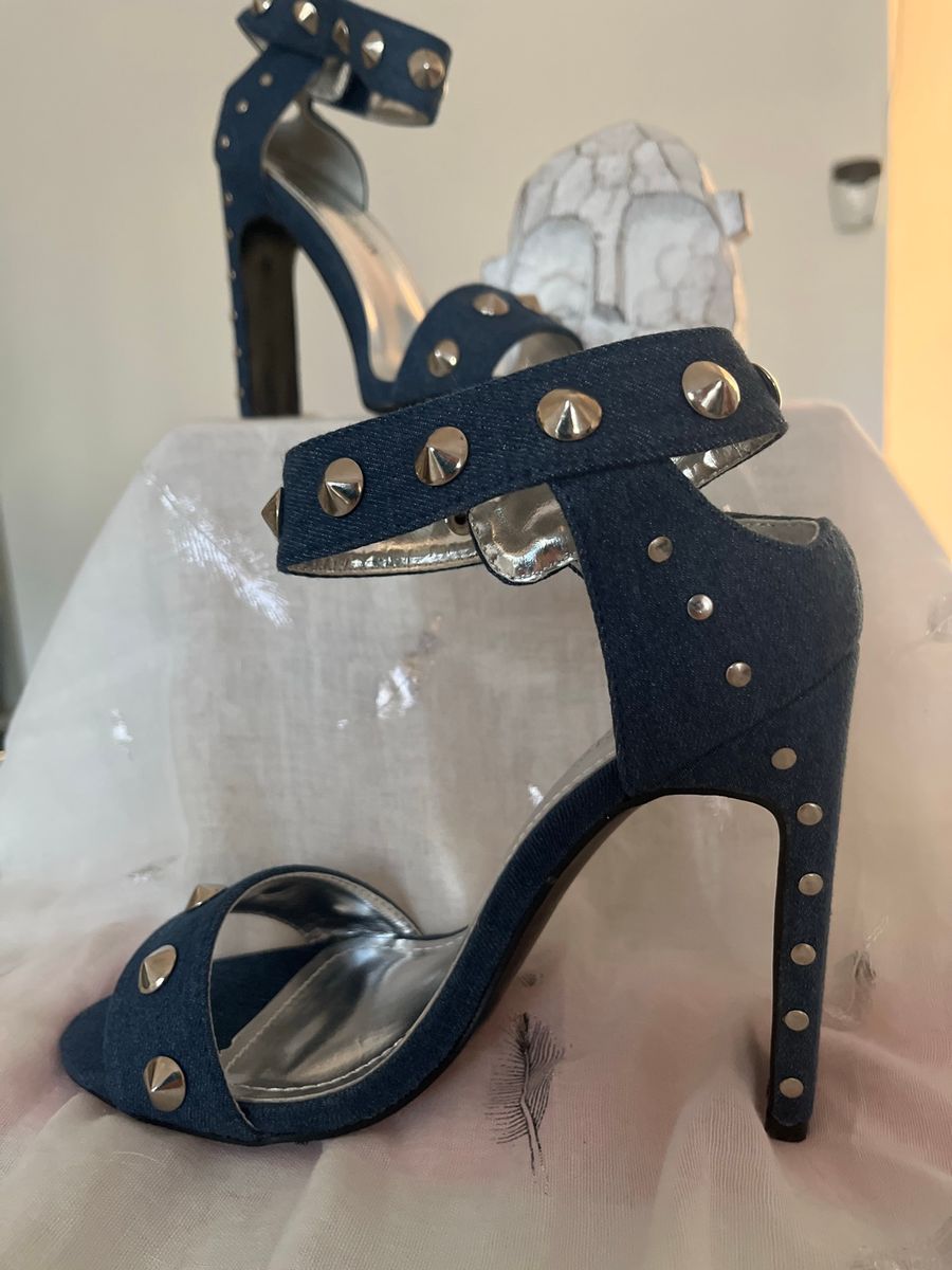 Woo Fashion Denim Studded Heels | Size 3